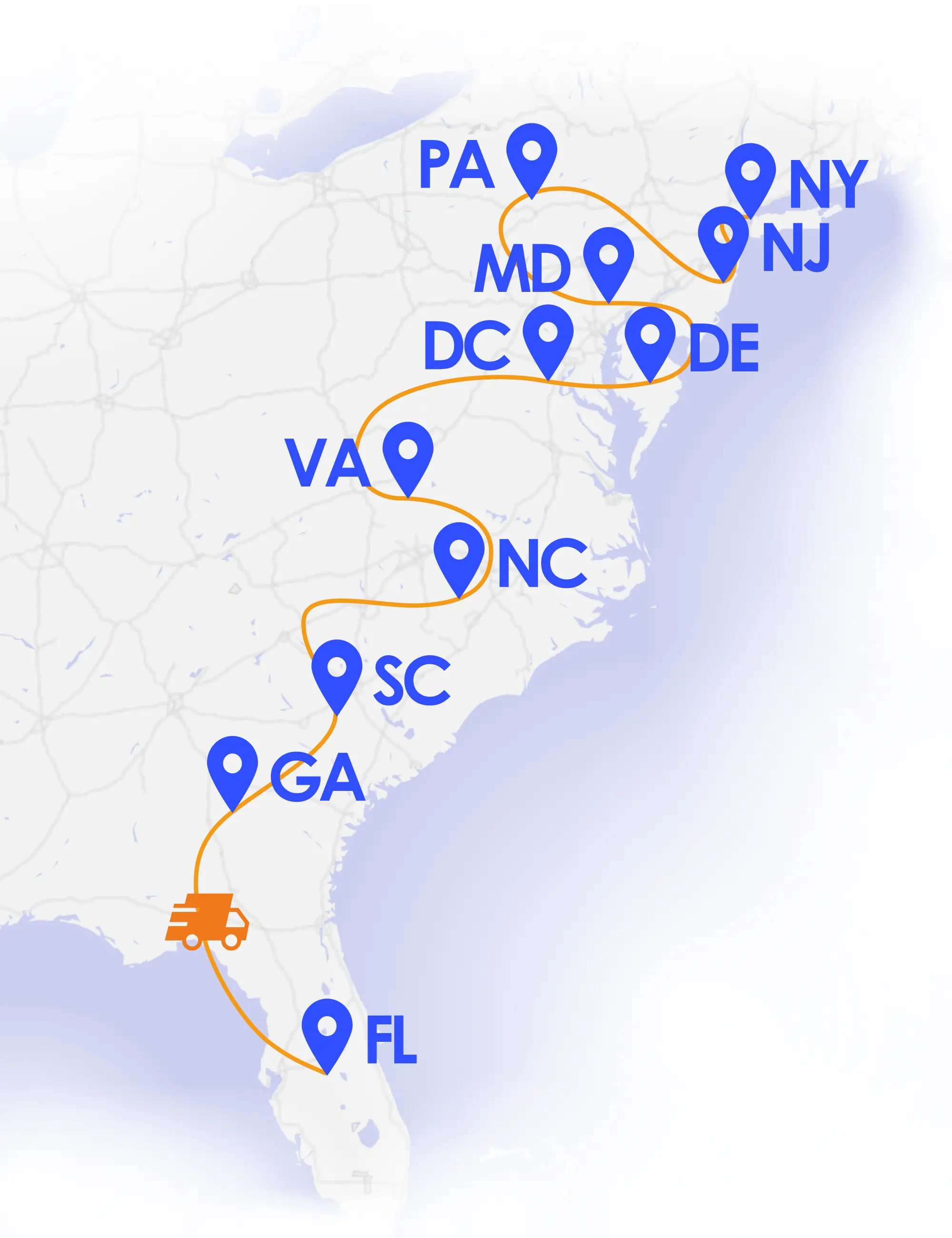 NYC and East Coast delivery coverage map